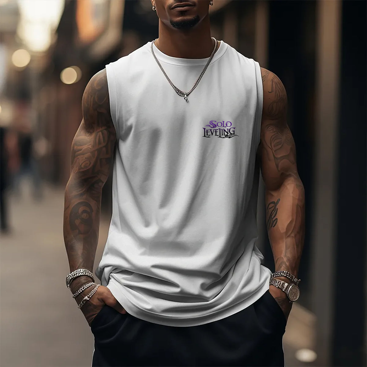 SL-Oversized Anime Print Gym Tank Top
