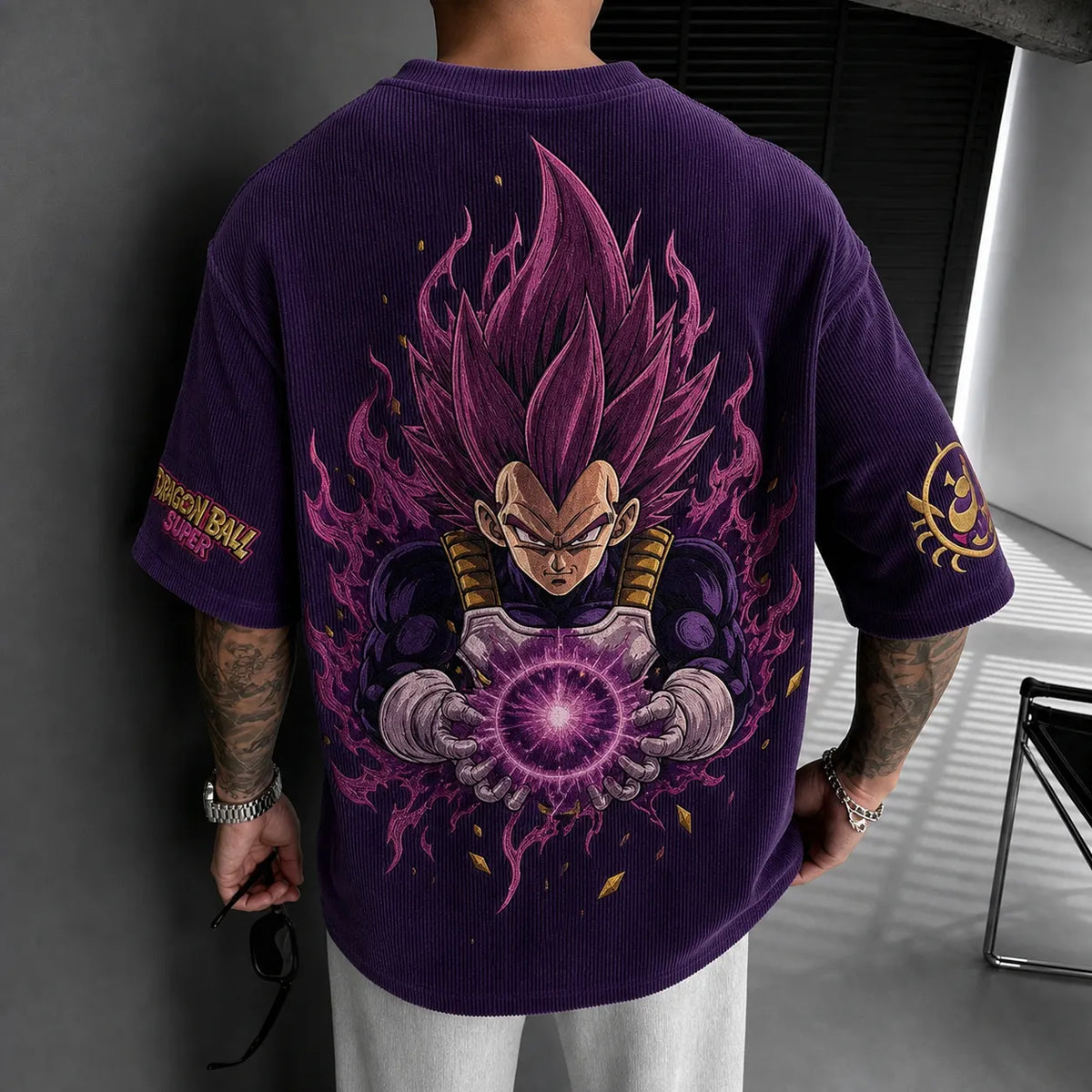 Dragon Ball Unisex Loose-Fit Rock Band Vertical Stripe T-Shirt