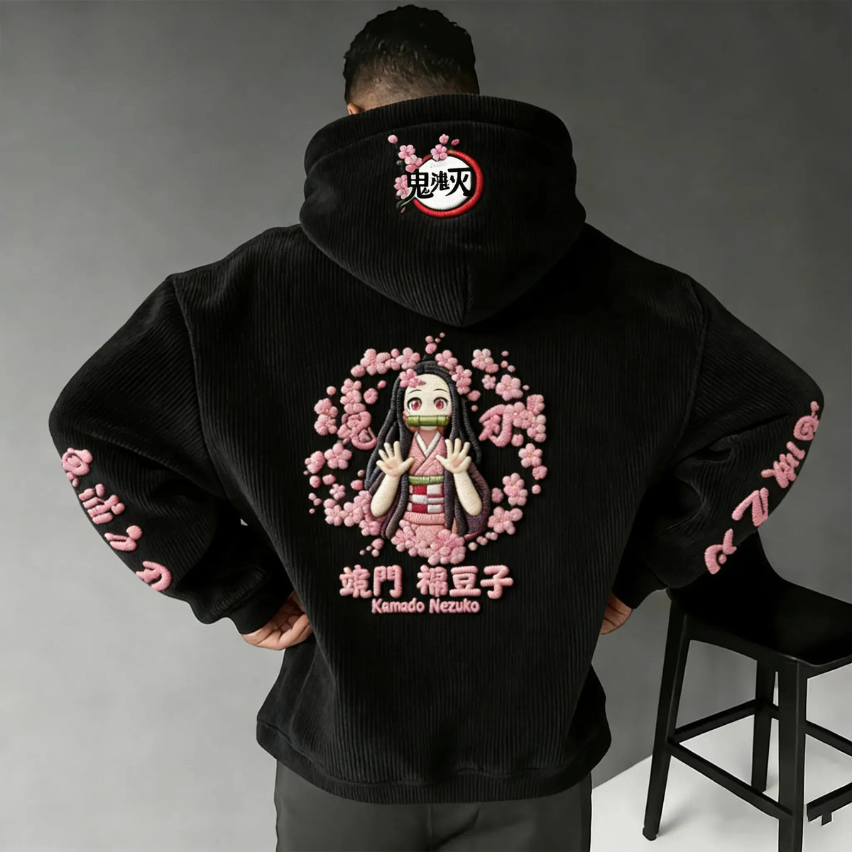 KNY Color-blocked Corduroy Hooded Sweatshirt