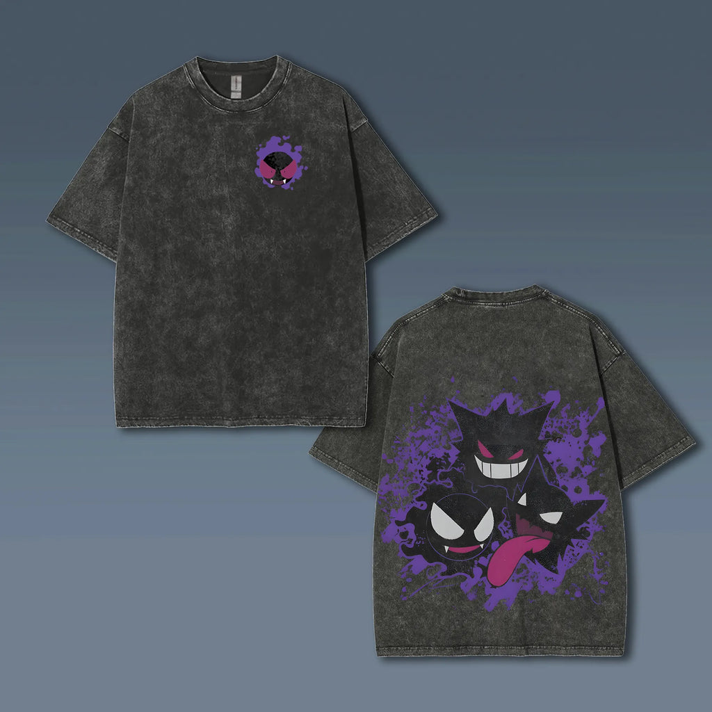 PKM-Unisex Anime Style Vintage Washed T-Shirt