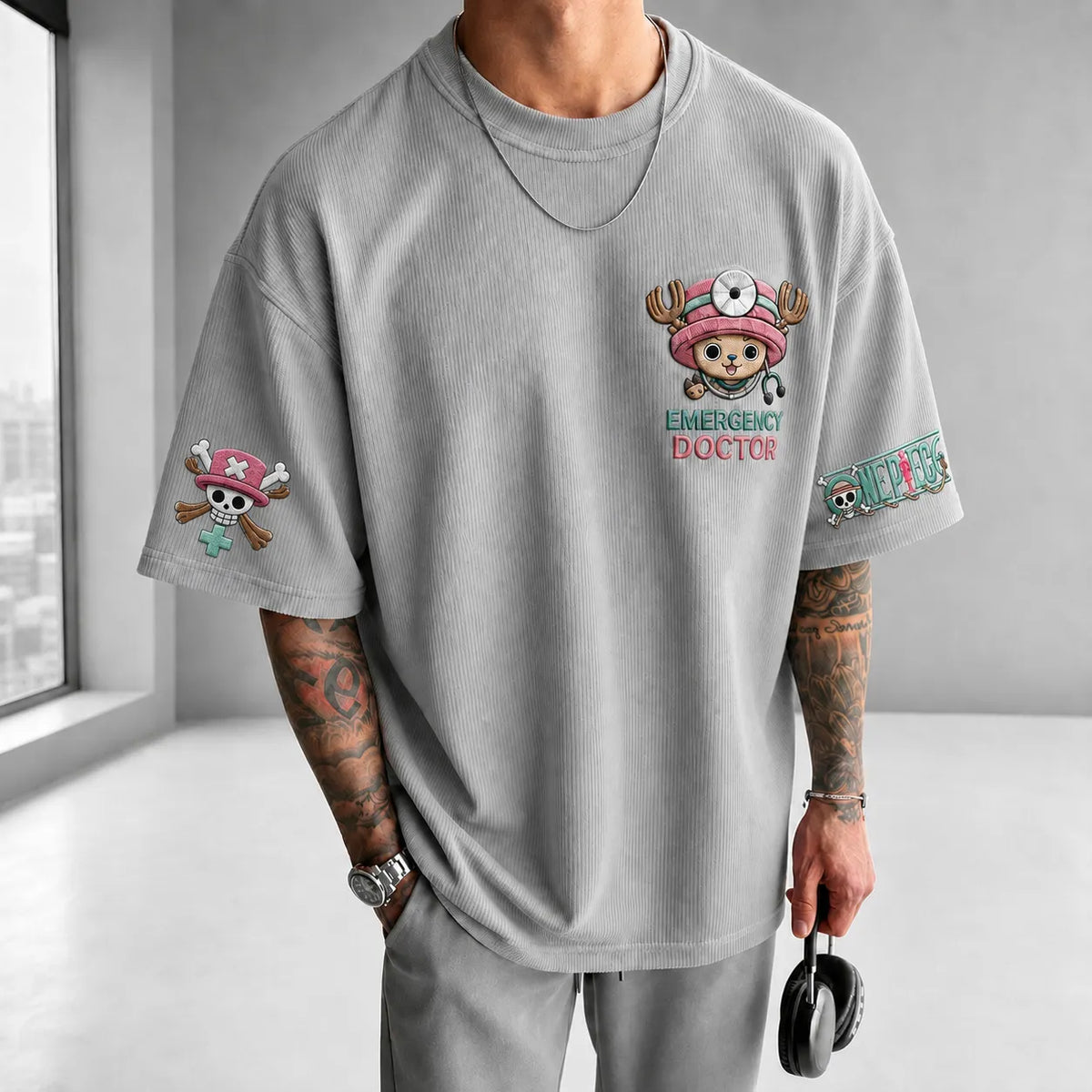 One Piece Unisex Short-Sleeve Corduroy T-Shirt With Anime Print