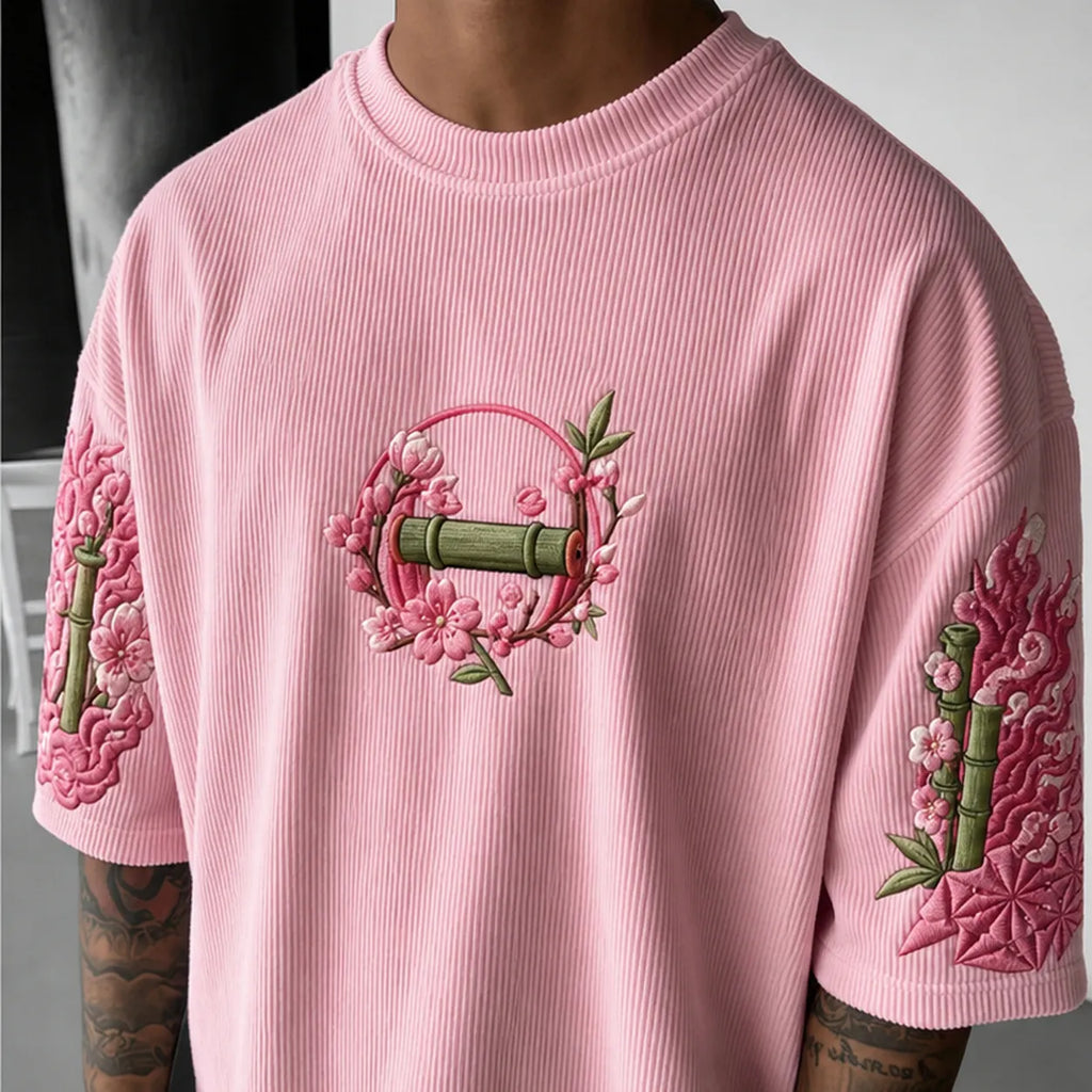 KNY Unisex Anime-Style Retro Corduroy Oversized T-Shirt