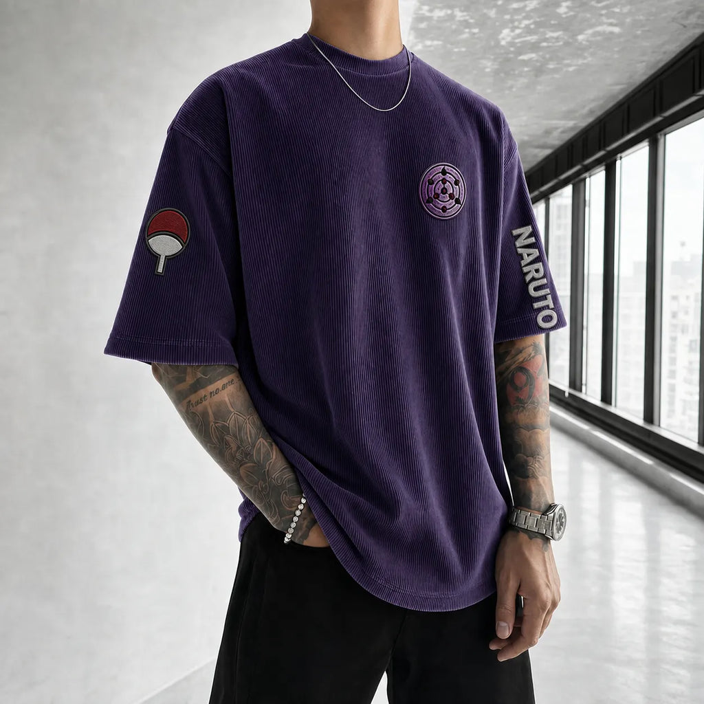 NINDO Unisex Anime-Style Retro Corduroy Oversized T-Shirt