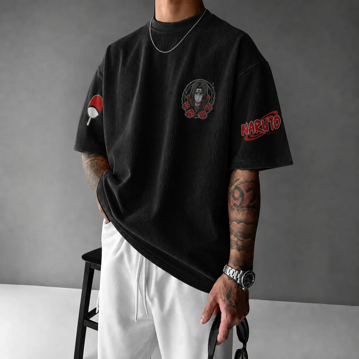 NINDO Unisex Anime-Style Retro Corduroy Oversized T-Shirt
