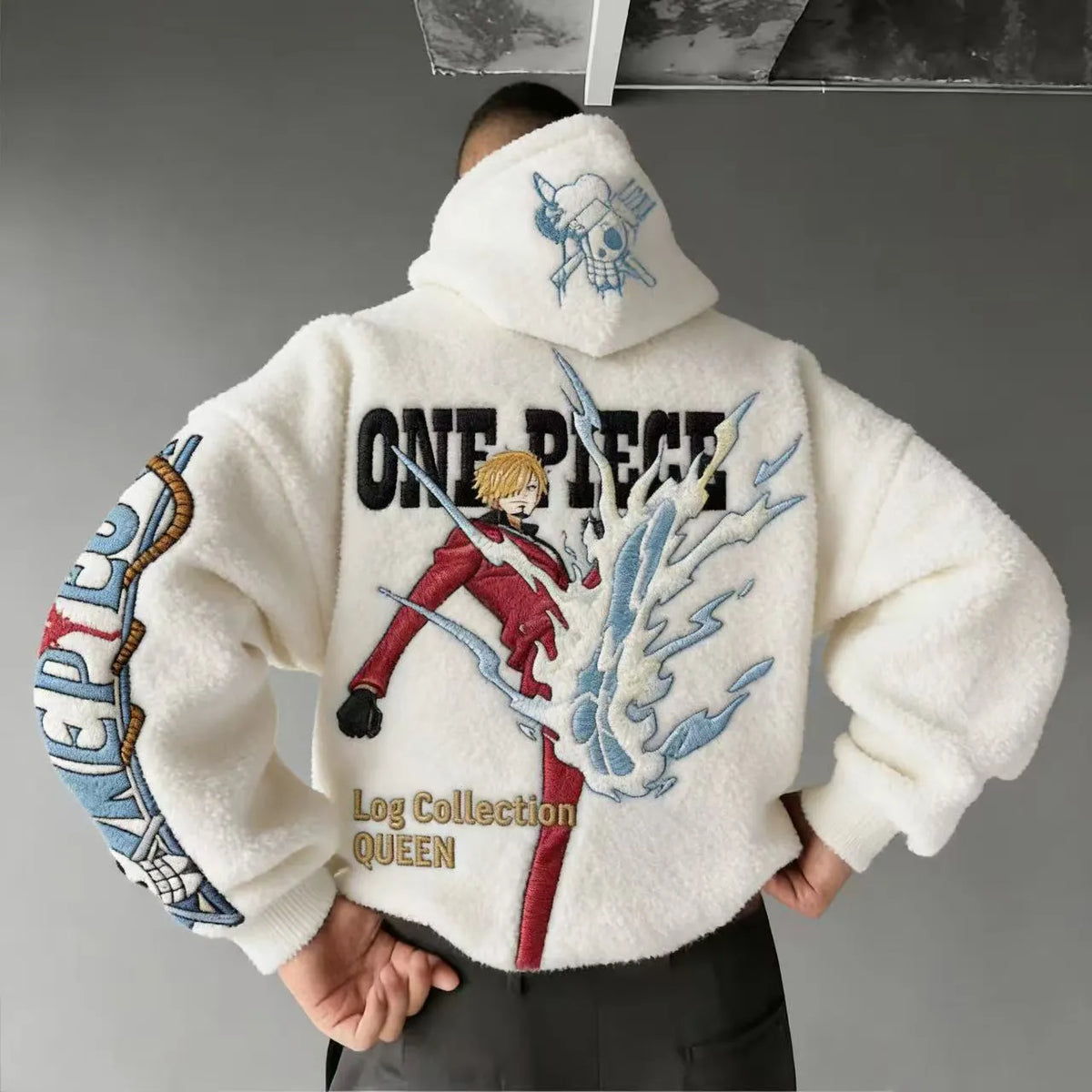 One Piece Color-blocked Plush Hoodie
