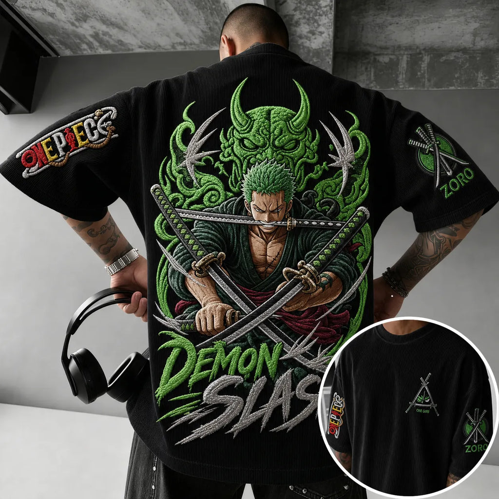 One Piece Unisex Short-Sleeve Corduroy T-Shirt With Anime Print