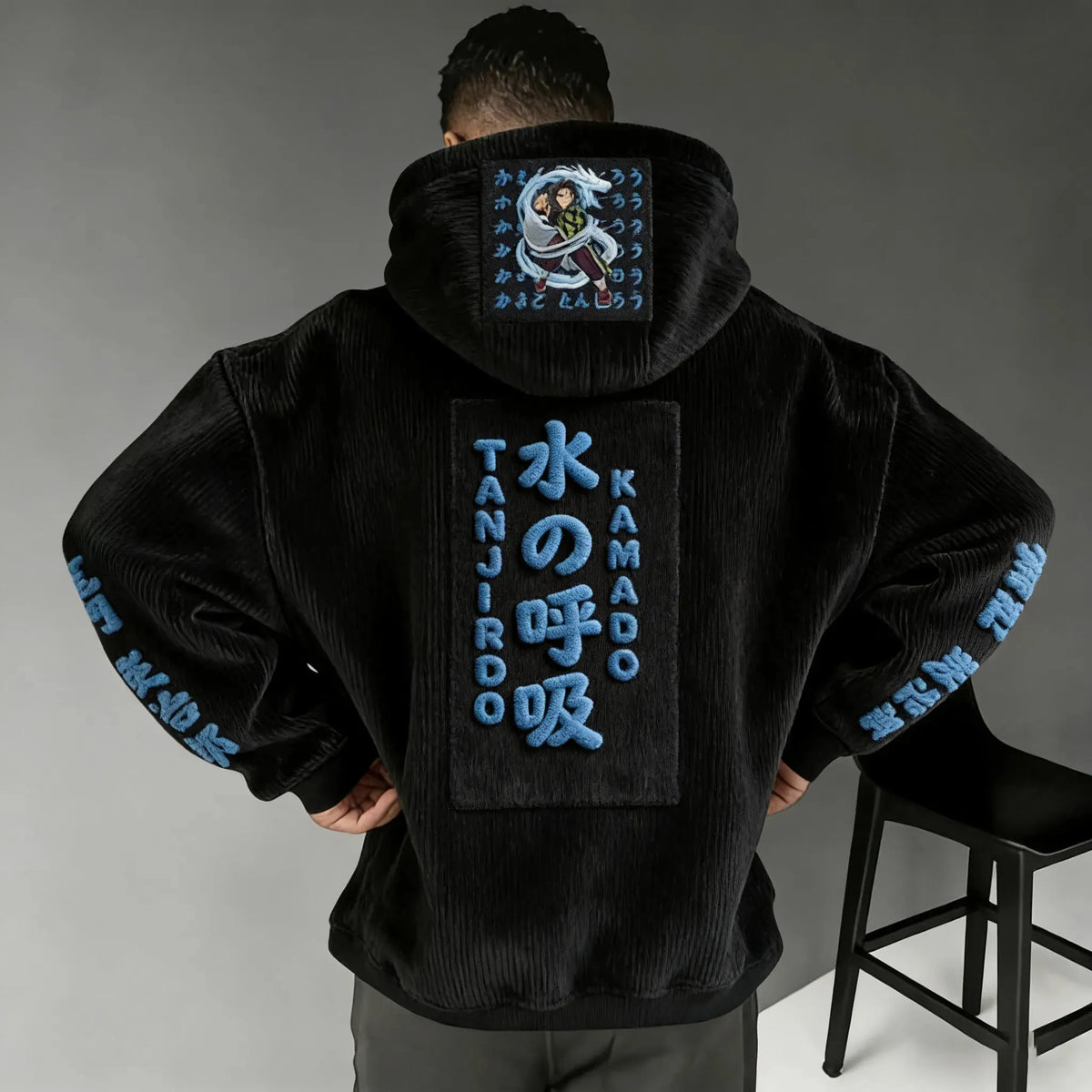 KNY Color-blocked Corduroy Hooded Sweatshirt