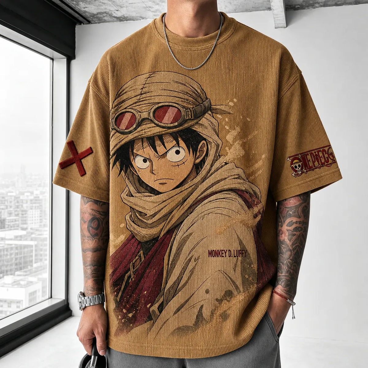 One Piece Unisex Short-Sleeve Corduroy T-Shirt With Anime Print