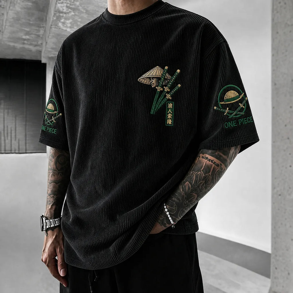 One Piece Unisex Short-Sleeve Corduroy T-Shirt With Anime Print