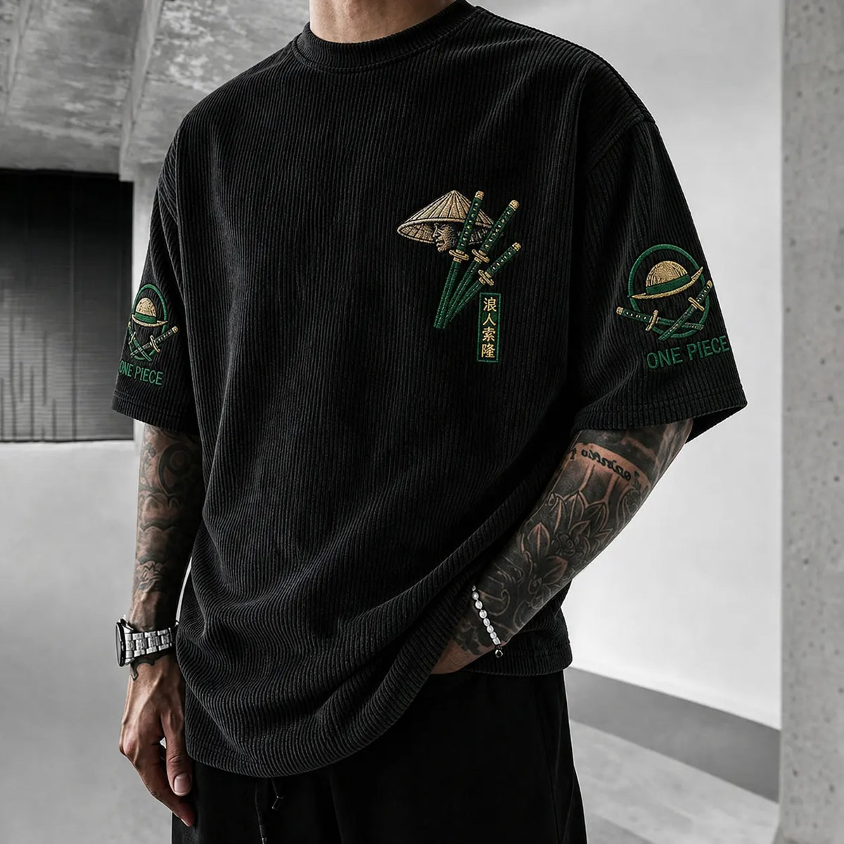 One Piece Unisex Short-Sleeve Corduroy T-Shirt With Anime Print