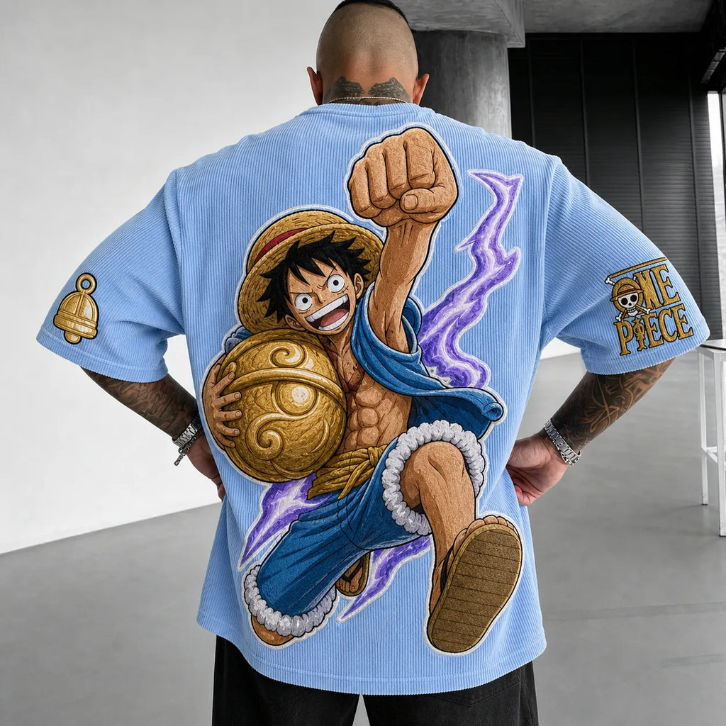 One Piece Unisex Short-Sleeve Corduroy T-Shirt With Anime Print