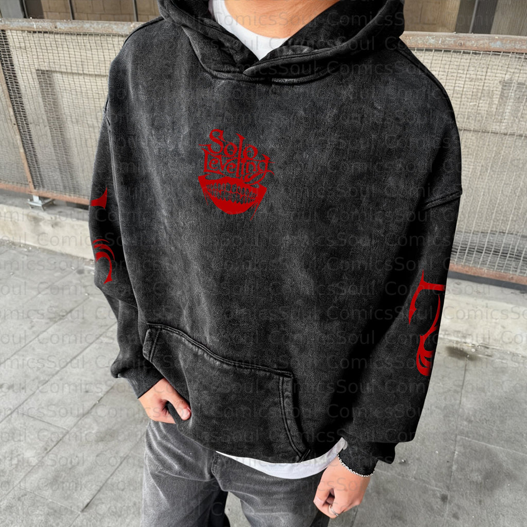 SL-Unisex Anime Graphic Streetwear Vintage Washed Hoodie