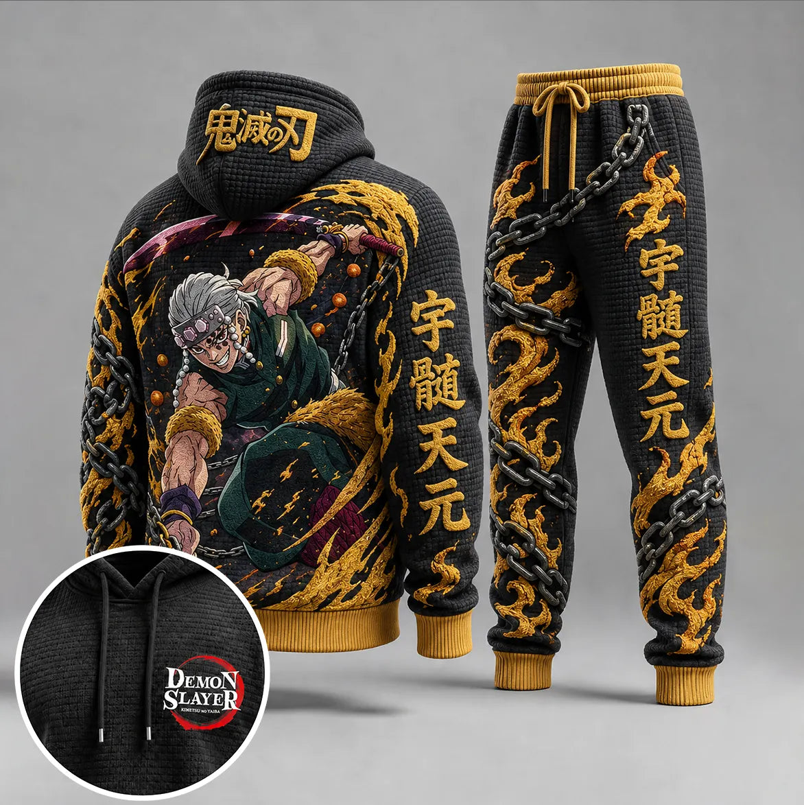 KNY Vintage Anime Print Long Sleeve Drawstring Tracksuit Hoodie Set