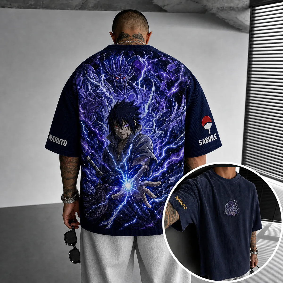 NINDO Unisex Anime-Style Retro Corduroy Oversized T-Shirt