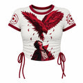 NINDO Women's Slim-Fit Short-Sleeve T-Shirt With Anime Print And Side Drawstrings