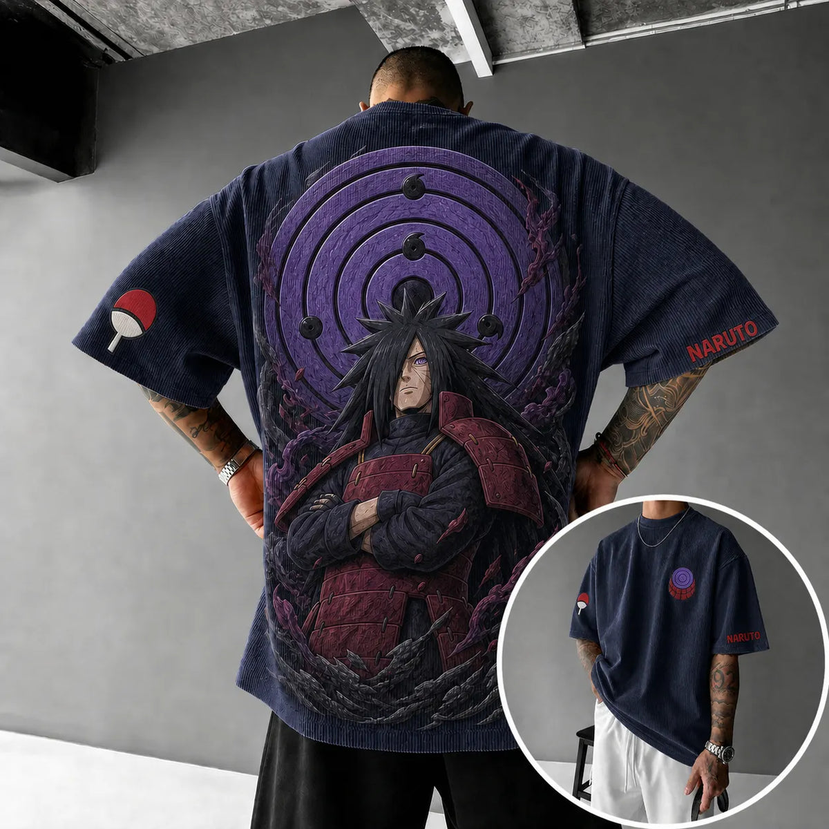 NINDO Unisex Anime-Style Retro Corduroy Oversized T-Shirt