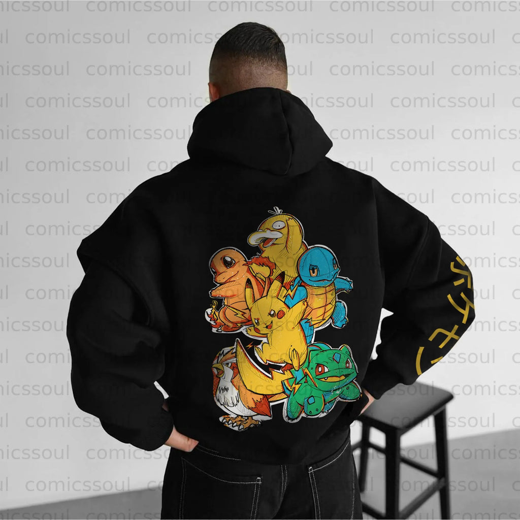 PKM-Unisex Anime Graphic Streetwear Vintage Plush Hoodie