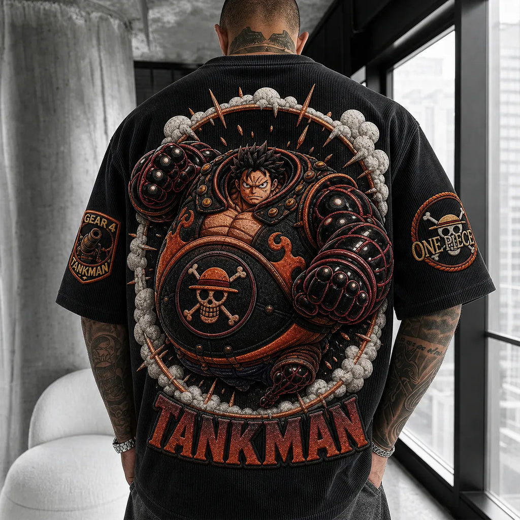 One Piece Unisex Short-Sleeve Corduroy T-Shirt With Anime Print