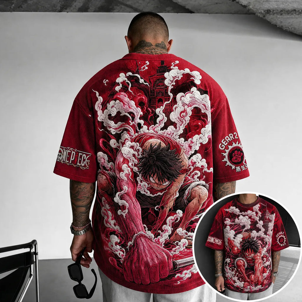 One Piece Unisex Short-Sleeve Corduroy T-Shirt With Anime Print