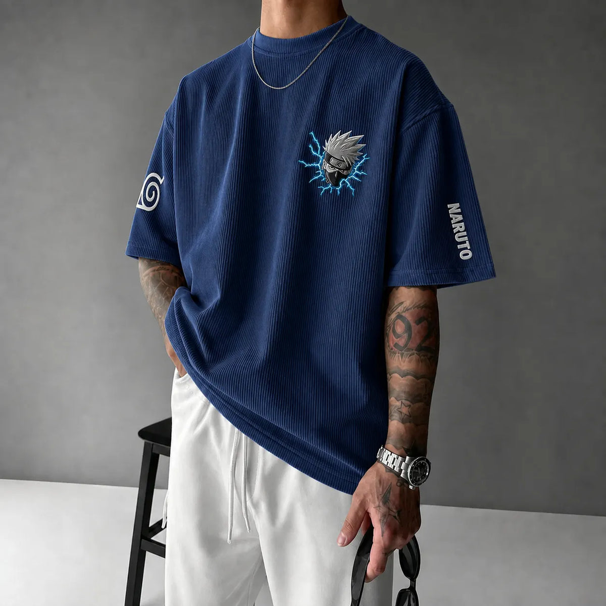 NINDO Unisex Anime-Style Retro Corduroy Oversized T-Shirt