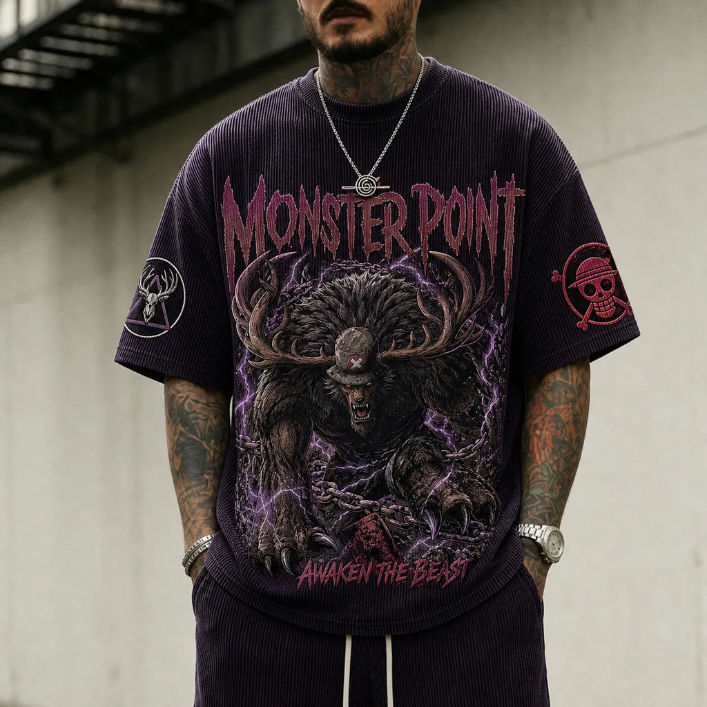 One Piece Unisex Short-Sleeve Corduroy T-Shirt With Anime Print