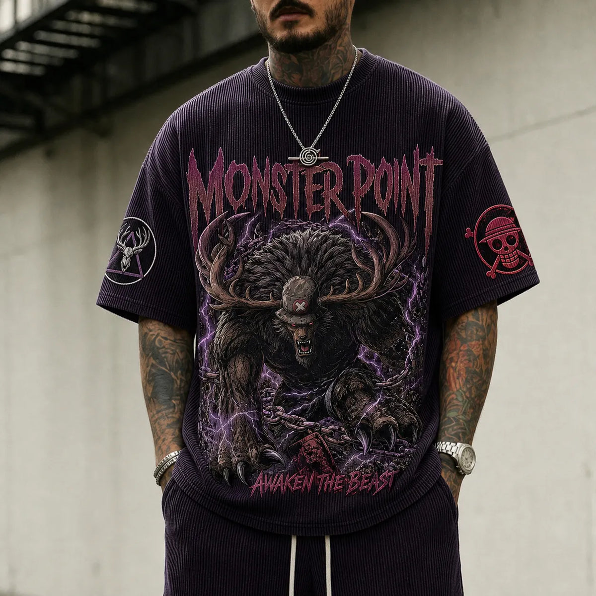 One Piece Unisex Short-Sleeve Corduroy T-Shirt With Anime Print
