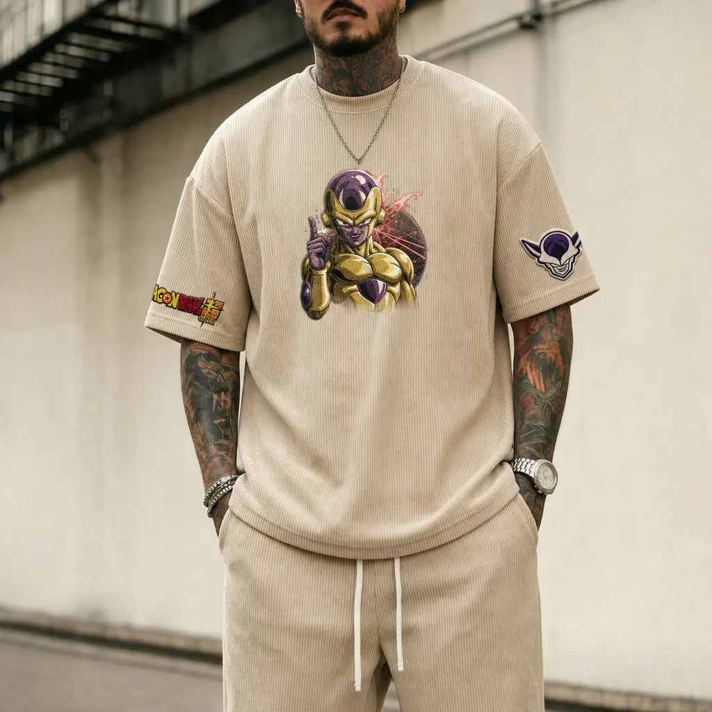 Dragon Ball Unisex Loose-Fit Rock Band Vertical Stripe T-Shirt