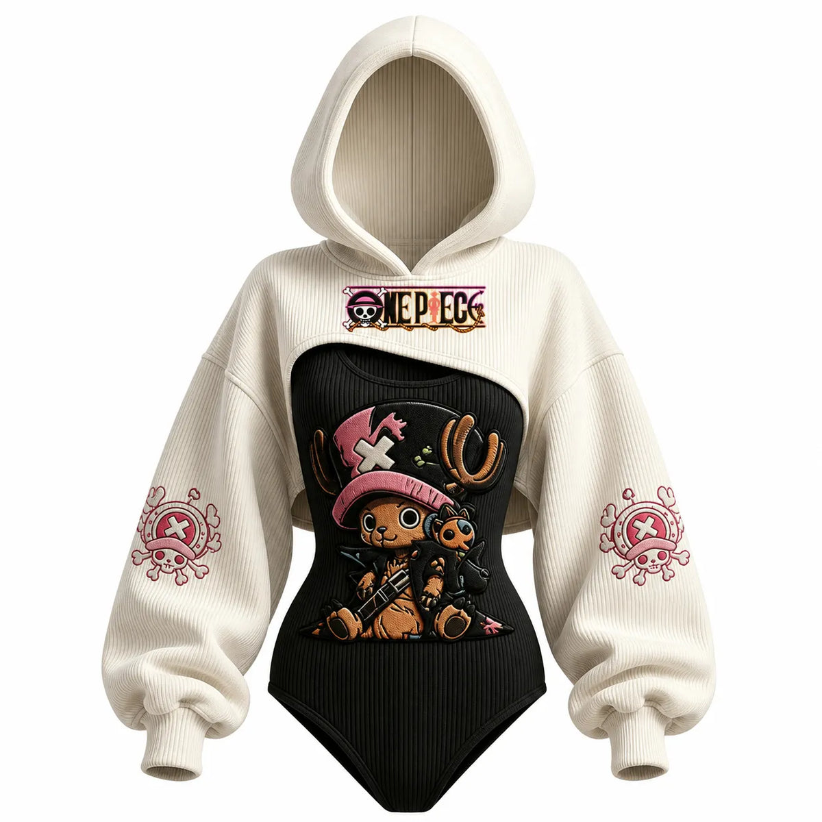 One Piece Women's Anime-Print Hooded Romper Set