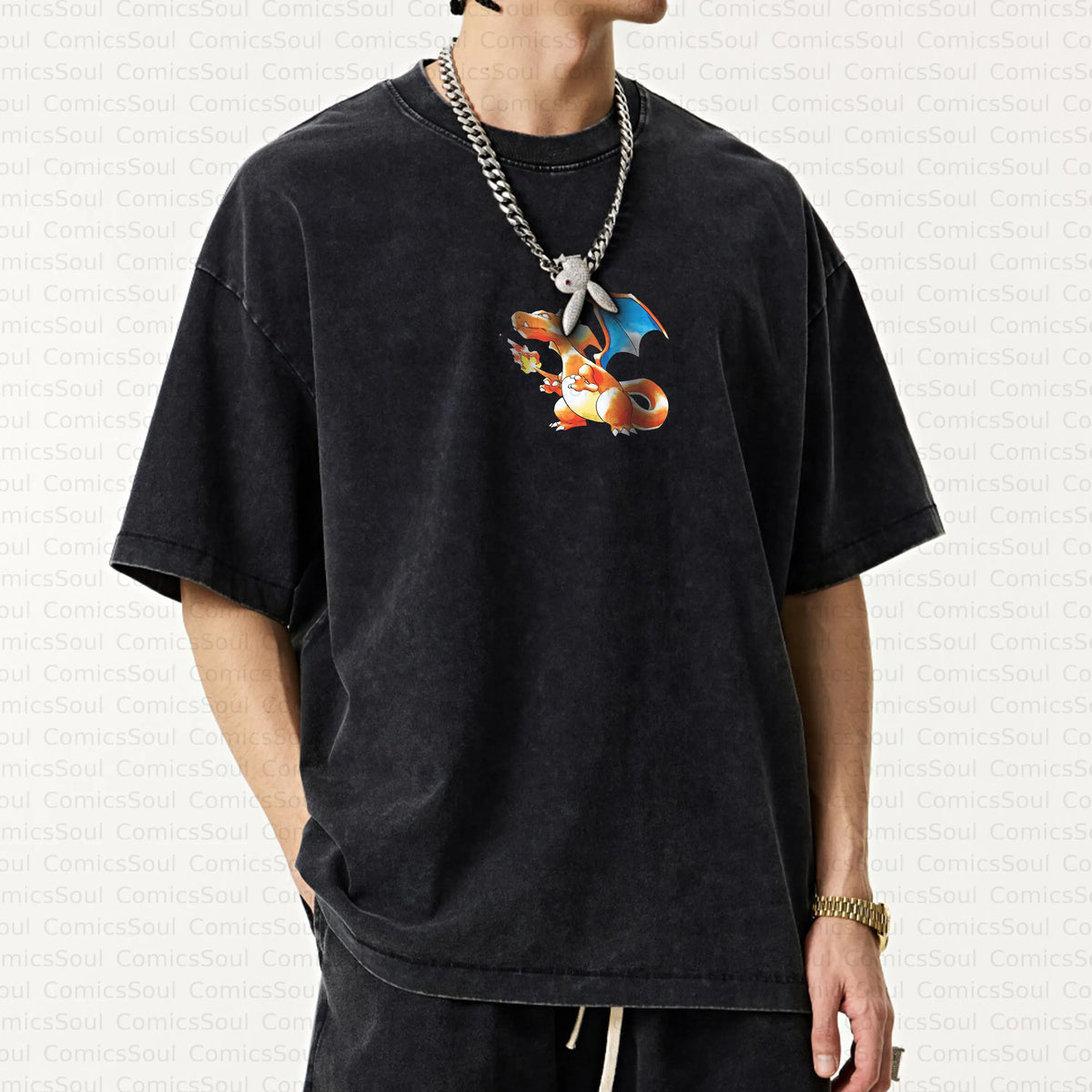 PKM-Unisex Anime Inspired Vintage Washed T-Shirt