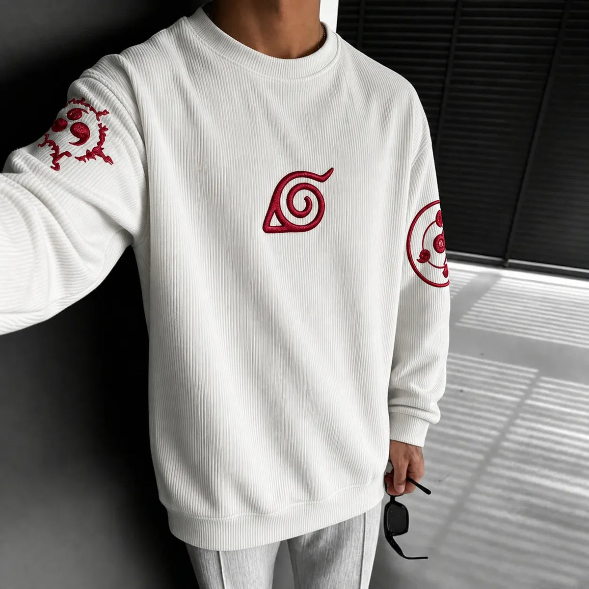 NINDO Unisex Retro Corduroy Sweatshirt In Anime Style