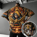 NINDO Unisex Oversized Anime-Print Vertical-Stripe Short-Sleeve T-Shirt