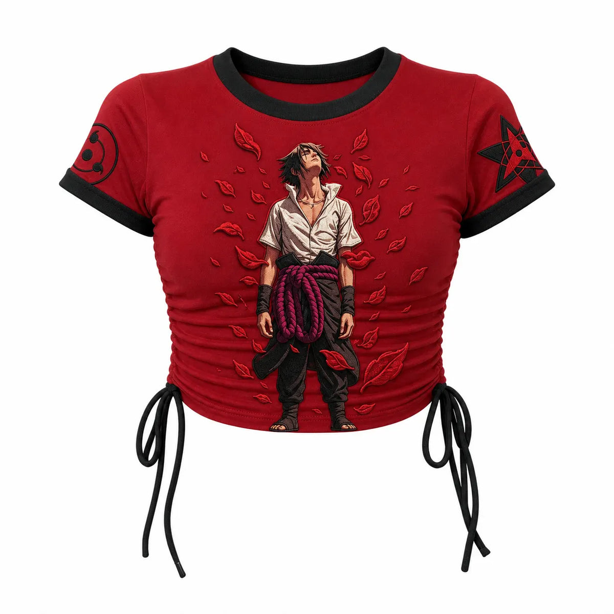 NINDO Women's Slim-Fit Short-Sleeve T-Shirt With Anime Print And Side Drawstrings