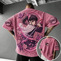 KNY Unisex Oversized Anime-Print Vertical-Stripe Short-Sleeve T-Shirt