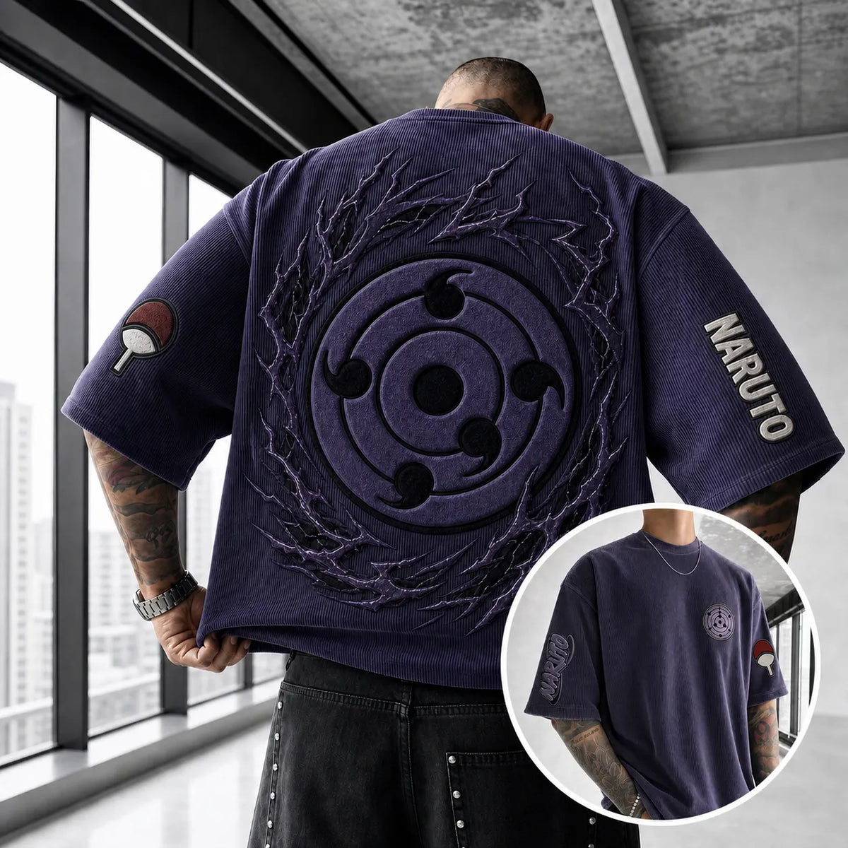 NINDO Unisex Anime-Style Retro Corduroy Oversized T-Shirt