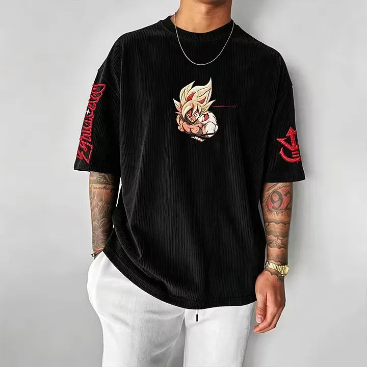 Dragon Ball Anime-Inspired Vintage Waffle Knit T-Shirt