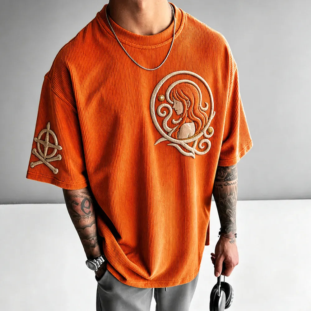 One Piece Unisex Anime-Style Retro Corduroy Oversized T-Shirt