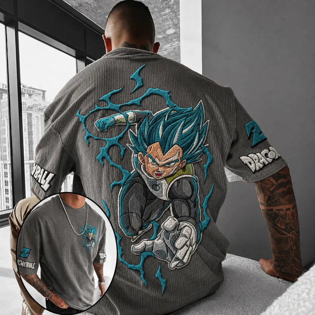 Dragon Ball Unisex Anime-Style Retro Corduroy Oversized T-Shirt