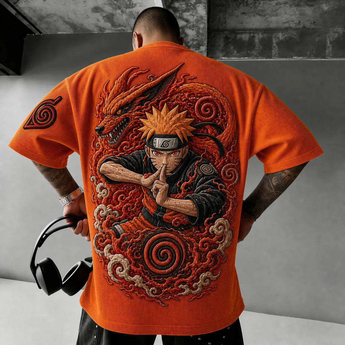 NINDO Unisex Anime-Style Retro Corduroy Oversized T-Shirt