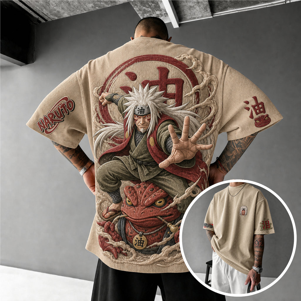 NINDO Unisex Anime-Style Retro Corduroy Oversized T-Shirt