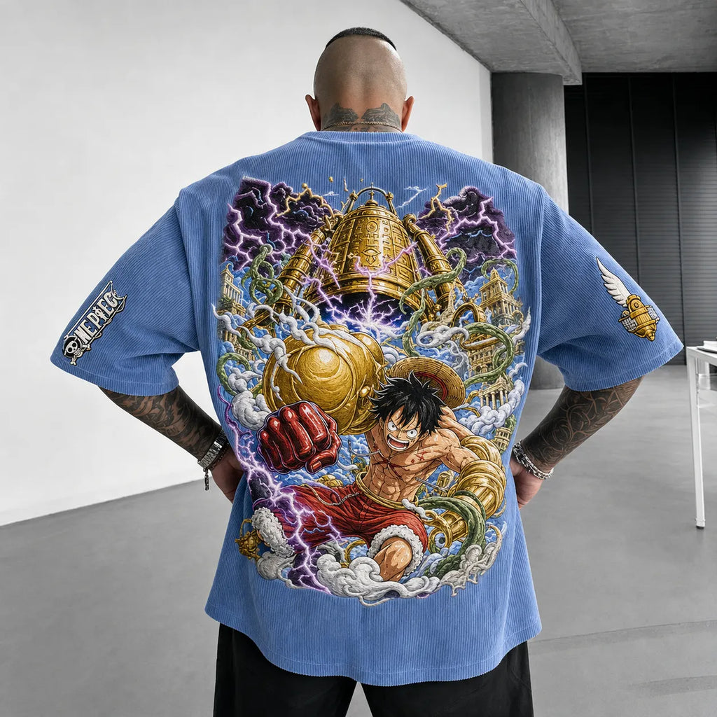One Piece Unisex Short-Sleeve Corduroy T-Shirt With Anime Print