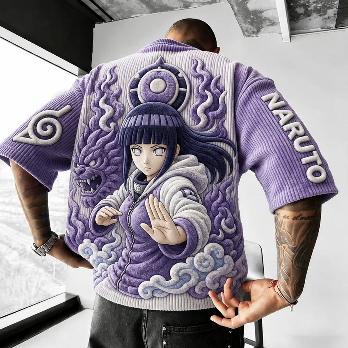 NINDO Unisex Anime-Style Retro Corduroy Oversized T-Shirt