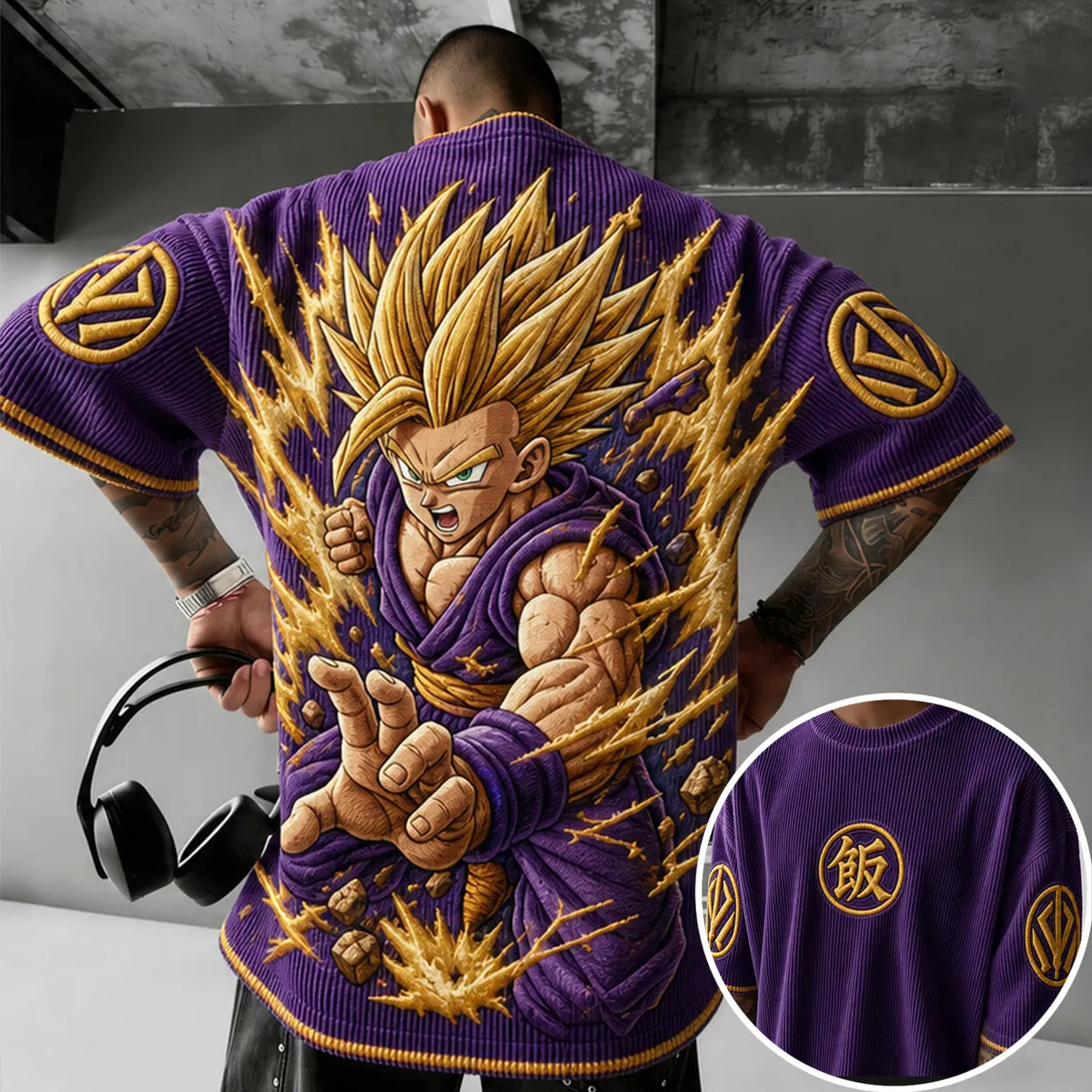 Dragon Ball Unisex Anime-Style Retro Corduroy Oversized T-Shirt