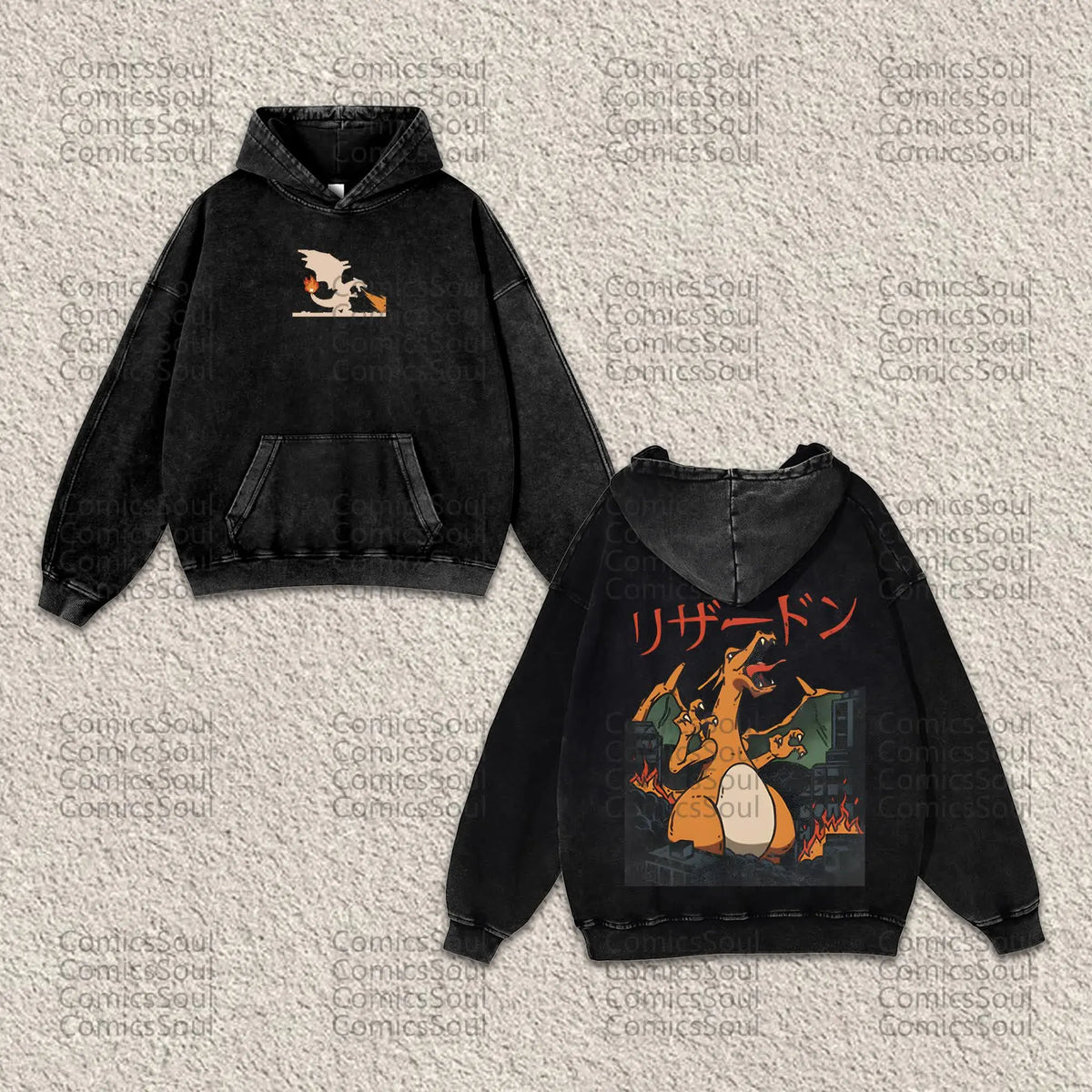 PKM-Unisex Anime Graphic Streetwear Vintage Washed Hoodie