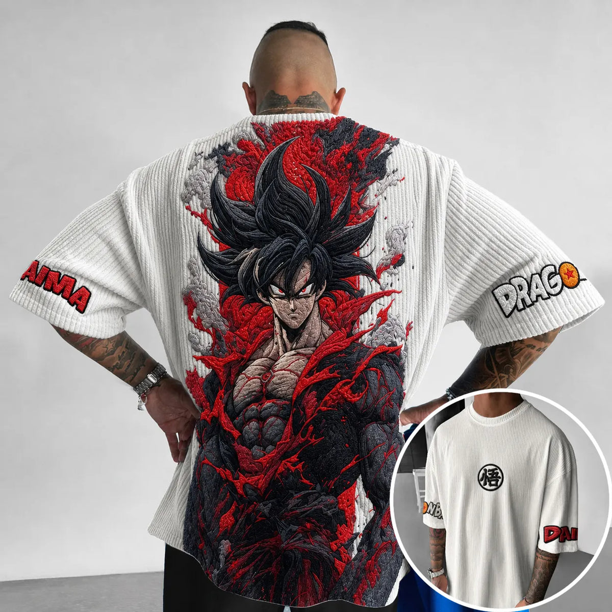 Dragon Ball Unisex Anime-Style Retro Corduroy Oversized T-Shirt