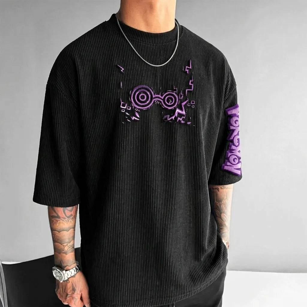 Pokémon Unisex Anime-Style Retro Corduroy Oversized T-Shirt