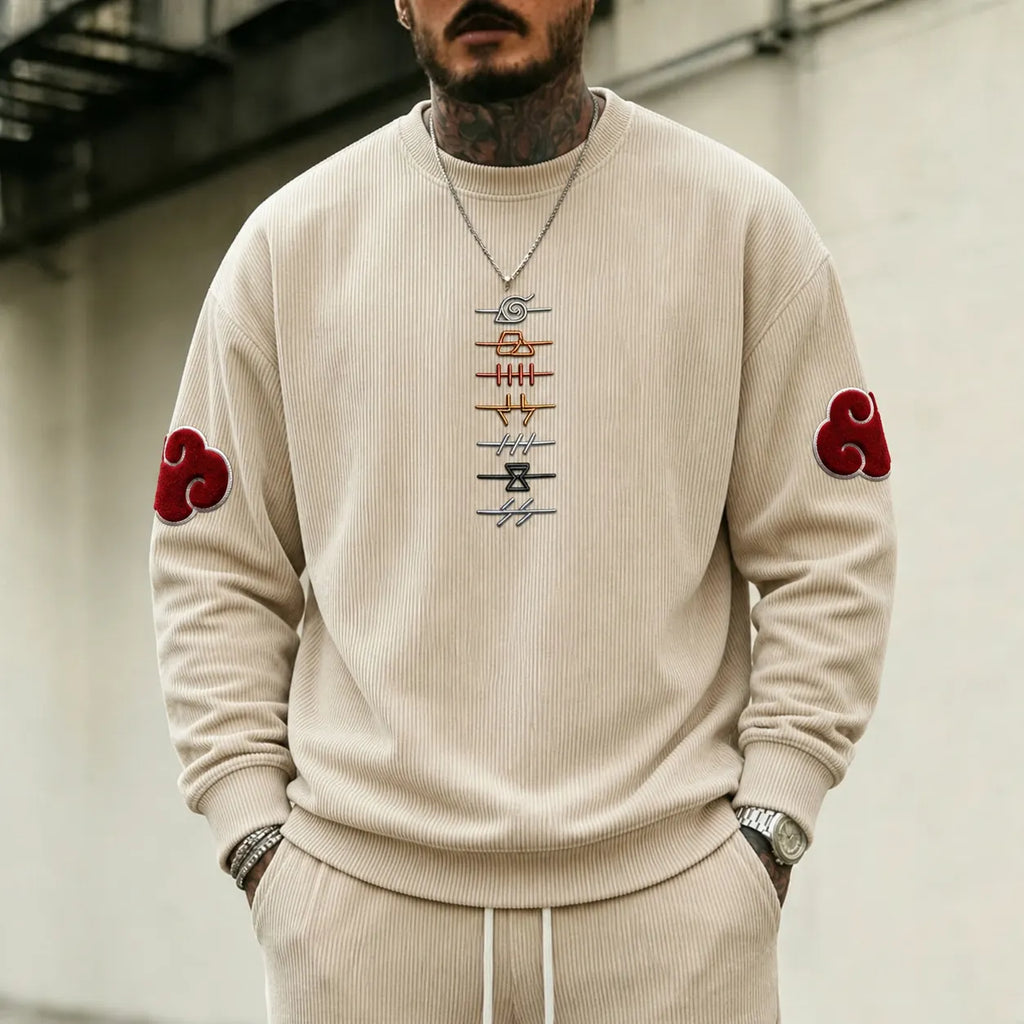 NINDO Unisex Retro Corduroy Sweatshirt In Anime Style