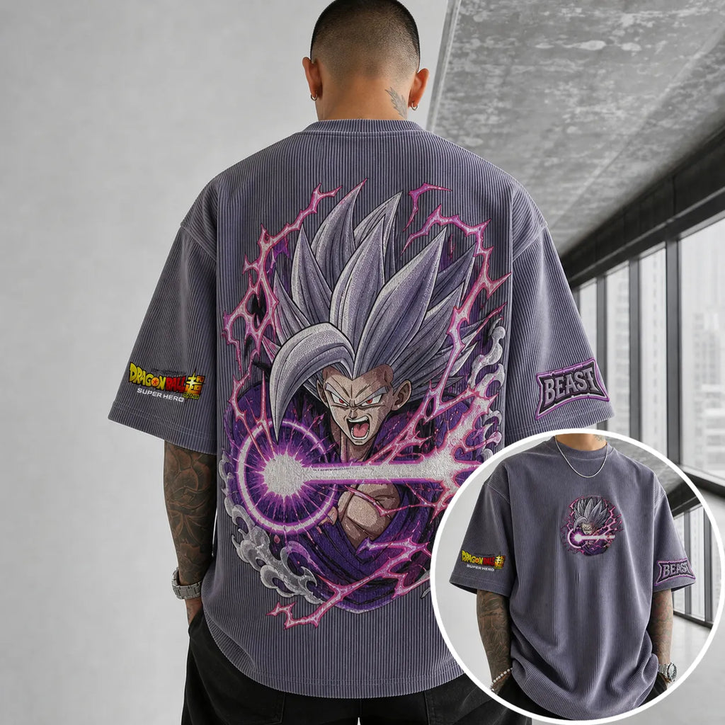Dragon Ball Unisex Loose-Fit Rock Band Vertical Stripe T-Shirt