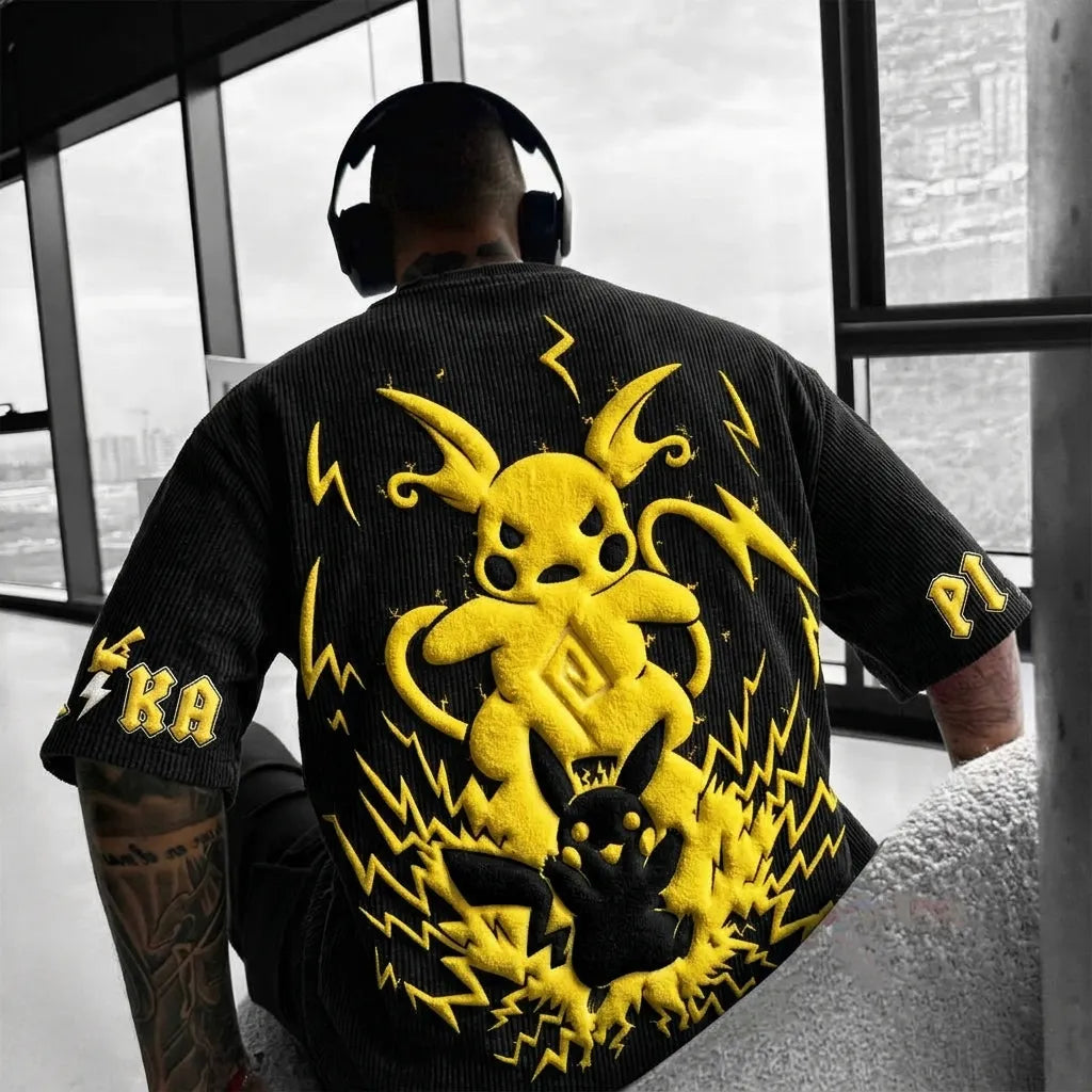Pokémon Unisex Anime-Style Retro Corduroy Oversized T-Shirt