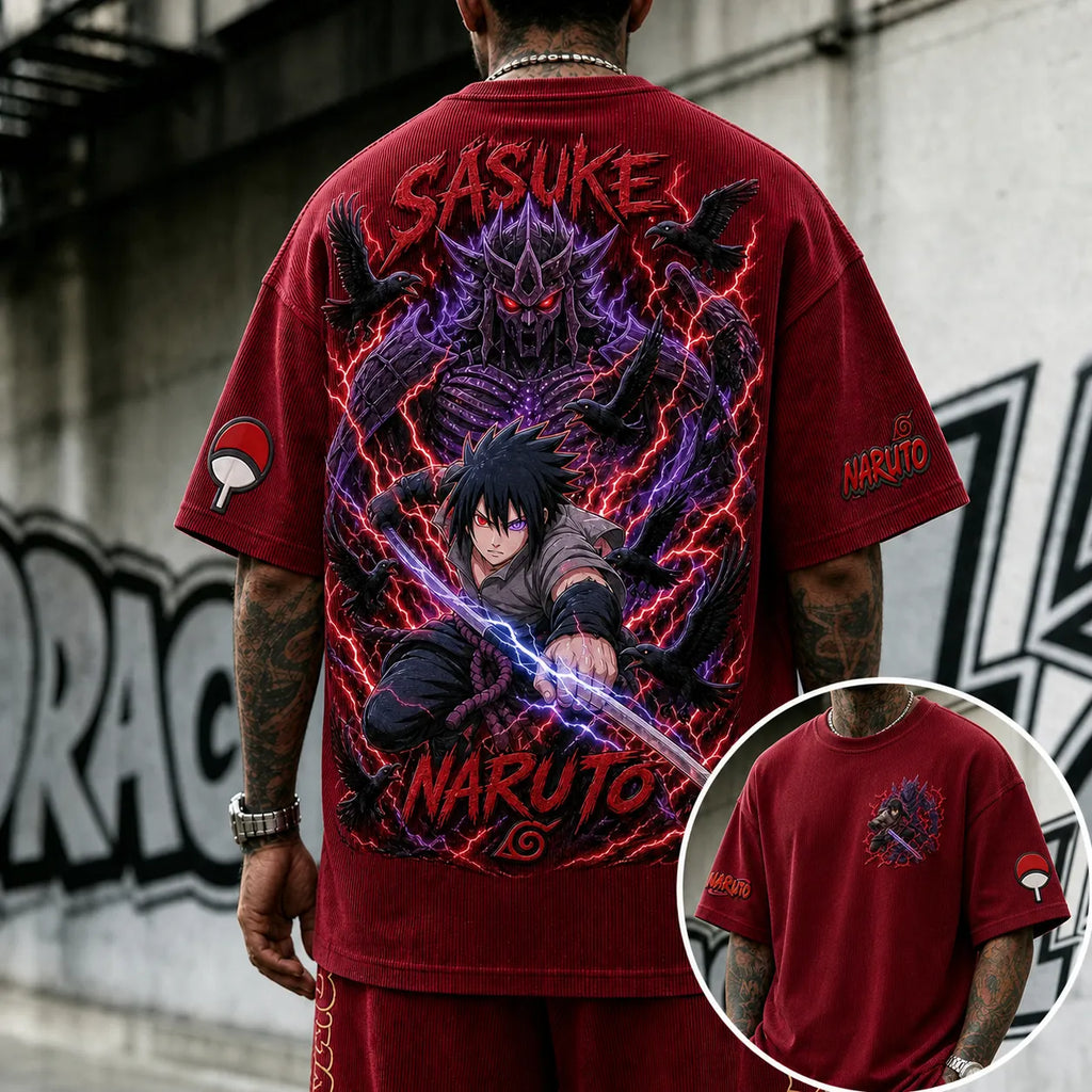 NINDO Unisex Anime-Style Retro Corduroy Oversized T-Shirt