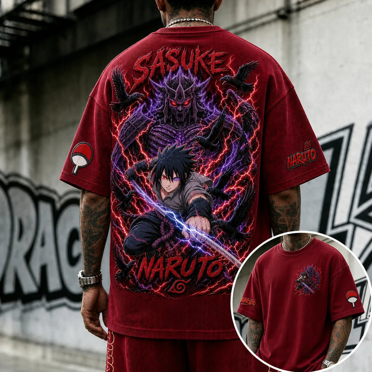NINDO Unisex Anime-Style Retro Corduroy Oversized T-Shirt